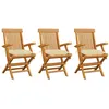 Image de Chaises de jardin et coussins blanc crème lot de 3 Teck massif