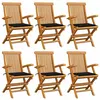 Image de Chaises de jardin avec coussins noir lot de 6 Bois teck massif