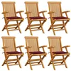 Image de Lot de 6 chaise vidaxl H. 89 cm pliable en teck exterieur rouge