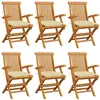 Image de Chaises de jardin et coussins blanc crème lot de 6 Teck massif