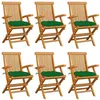Image de Chaises de jardin avec coussins vert lot de 6 Bois teck massif