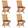 Image de Chaises de jardin et coussins rouge lot de 4 Bois teck massif