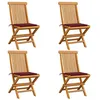 Image de Lot de 4 chaise vidaxl en teck non pliable H. 89 cm exterieur rouge