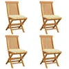 Image de Chaises de jardin et coussins blanc crème lot de 4 Teck massif