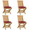 Image de vidaXL Tuinstoelen 4 st met wijnrode kussens massief teakhout3062592