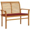 Image de Banc de jardin avec coussin rouge bordeaux 112 cm Teck massif