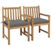Image de Chaises de jardin lot de 2 et coussins gris Bois de teck massif