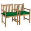 Image de Chaises de jardin lot de 2 et coussins vert Bois de teck massif