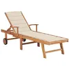 Image de Chaise longue vidaxl L. 59 cm H. 35 cm beige en teck non empilable non pliable