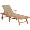 Image de vidaXL Chaise longue avec coussin beige Bois de teck solide3063009