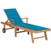 Image de vidaXL Bois de Teck Solide Chaise Longue avec Coussin Transat de Patio Bain de Soleil d'Extérieur Chaise Longue de Terrasse Jardin Plage Bleu