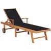Image de Chaise longue avec coussin noir Bois de teck solide