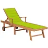 Image de Chaise longue avec coussin vert vif Bois de teck solide