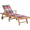 Image de Chaise longue avec coussin à carreaux rouge Bois de teck solide