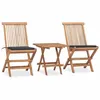 Image de vidaXL Teck Mobilier à Dîner d'Extérieur Pliable avec Coussin 3 pcs Ensemble de Salle à Manger de Terrasse Mobilier de Patio 3063198