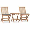 Image de vidaXL Teck Mobilier à Dîner d'Extérieur Pliable avec Coussin 3 pcs Salon de Jardin Ensemble de Salle à Manger de Patio 3063199