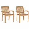 Image de Lot de 2 chaise vidaxl exterieur empilable non pliable en bois massif H. 90 cm beige