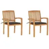 Image de Chaise de jardin - VIDAXL - 2 pcs - Bois de teck massif - Coussins taupe - Empilables