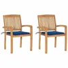 Image de Lot de 2 chaise Vidaxl en teck empilable non pliable H. 90 cm exterieur bleu