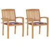 Image de Chaises de jardin lot de 2 avec coussins à carreaux rouges Teck