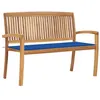 Image de vidaXL Banc de Jardin Empilable et Coussin Meuble de Jardin Meuble d'Extérieur Banc de Patio Banc de Terrasse Parc 128,5 cm Bois de Teck Massif