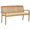 Image de Banc de jardin empilable et coussin vidaXL 159 cm, Bois de teck massif