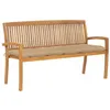 Image de Banc de jardin empilable et coussin vidaXL 159 cm, Bois de teck massif.