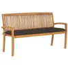 Image de Banc de jardin empilable et coussin, 159 cm vidaXL Bois de teck massif.