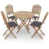 Image de Mobilier à dîner d extérieur pliable 5 pcs avec coussins bambou