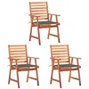 Image de Lot de 3 chaise vidaxl exterieur non pliable en acacia H. 92 cm marron