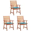 Image de Lot de 3 chaise vidaxl H. 92 cm empilable non pliable en acacia exterieur bleu