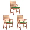 Image de Chaises à manger d extérieur lot de 3 et coussins Acacia massif