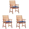 Image de Lot de 3 chaise vidaxl exterieur empilable non pliable en acacia H. 92 cm bleu