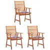 Image de Lot de 3 chaise vidaxl en acacia non pliable exterieur H. 92 cm marron