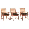Image de Lot de 3 chaise vidaxl H. 92 cm empilable non pliable en acacia exterieur marron