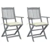 Image de vidaXL Lot de 2 Chaises Pliables d'Extérieur avec Coussins, Sièges de Terrasse, Chaises de Salle à Manger, Meubles de Patio Extérieur, Bois d'Acacia