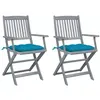 Image de Chaises pliables d extérieur lot de 2 et coussins Bois d acacia