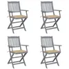 Image de Chaises pliables d extérieur lot de 4 et coussins Bois d acacia