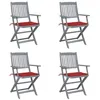 Image de Chaises pliables d extérieur lot de 4 et coussins Bois d acacia