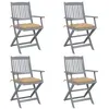 Image de Chaises pliables d extérieur lot de 4 et coussins Bois d acacia