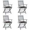 Image de Chaises pliables d extérieur lot de 4 et coussins Bois d acacia