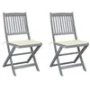 Image de vidaXL Lot de 2 Chaises Pliables d'Extérieur avec Coussins, Sièges de Terrasse, Chaises de Salle à Manger, Meubles de Patio Extérieur, Bois d'Acacia
