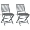 Image de Chaises pliables d extérieur lot de 2 et coussins Bois d acacia