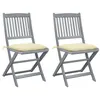 Image de Chaises pliables d extérieur lot de 2 et coussins Bois d acacia