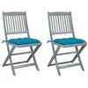 Image de Chaises pliables d extérieur lot de 2 et coussins Bois d acacia