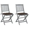 Image de Chaises pliables d extérieur lot de 2 et coussins Bois d acacia