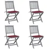 Image de Chaises pliables d extérieur lot de 4 et coussins Bois d acacia