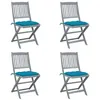 Image de Chaises pliables d extérieur lot de 4 et coussins Bois d acacia