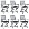 Image de Chaises pliables d extérieur lot de 6 et coussins Bois d acacia