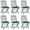 Image de Chaises pliables d extérieur lot de 6 et coussins Bois d acacia